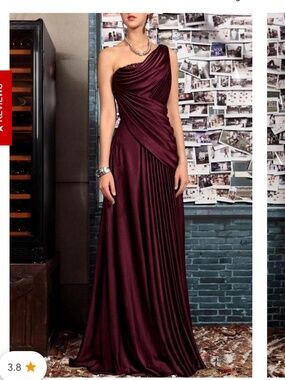 Cabernet satin one-shoulder draped gown NWOT